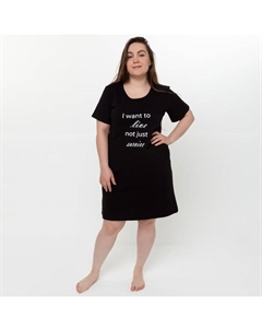 Сорочка ночная женская, чёрная, принт LIVE, размер 46 Ohana market