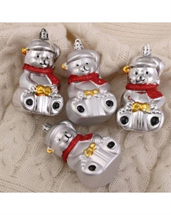 Ёлочная игрушка 4 шт. «Мишка в шарфике» 5.5×8 см, серебро Зимнее волшебство