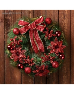 Венок новогодний d=36 см «. Бант», с красными ягодами и цветами Зимнее волшебство