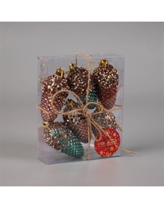 Ёлочные игрушки 6 шт. «Шишка Феерия» 8×3.5 см, зелёно-золотой Зимнее волшебство