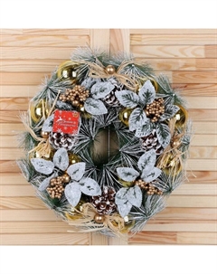 Венок новогодний d=34 см «. Шишки и листья», в снегу Зимнее волшебство