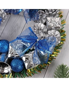 Венок новогодний d=22 см «», с синими бантами и шариками Зимнее волшебство