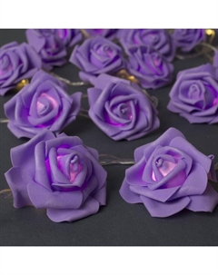 Гирлянда «Нить» 5 м с насадками «Розы фиолетовые», IP20, прозрачная нить, 20 LED, свечение теплое белое, 220 В Luazon lighting