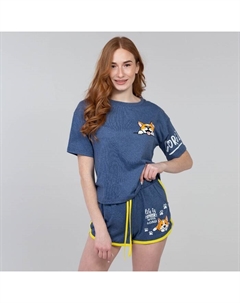 Комплект домашний (футболка/шорты) женский, цвет синий, размер 52 Дарья