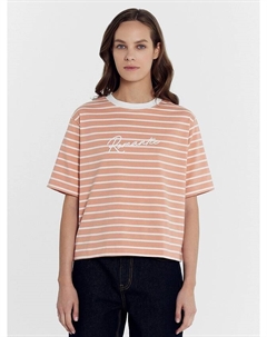 Футболка женская молочная в бежевую полоску с печатью Mark formelle