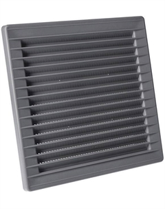 Решетка вентиляционная с косыми ламелями, с сеткой, квадратная, 172х172мм, с выводом 140x140мм, серый Airroxy