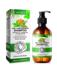 Шампунь для волос 3 в 1 с маслами розмарина, мяты и семян тыквы 300 Aliver