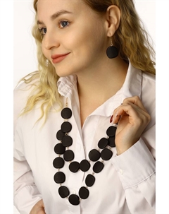Набор 2 предмета: серьги, бусы «Нежность форм», 2 яруса, цвет чёрный, 50 см Qf