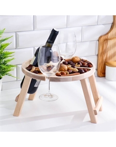 Столик - поднос для вина «Целуюсь лучше, чем готовлю», d=30 см, менажница, складные ножки, дерево Добропаровъ