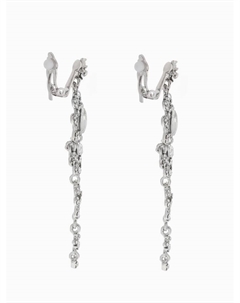 Клипсы для ушей висячие со стразами «Ажур», капли с завитками, цвет белый в серебре Qf