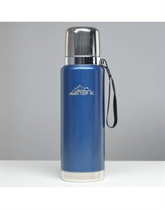 Термос, 1 л, Путешествие ".", с кружкой и ситечком, сохраняет тепло 48 ч, синий Мастер к