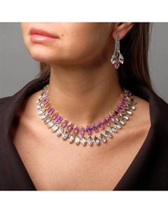 Набор 2 предмета: серьги, колье «Торжество» лепестки в 2 ряда, цвет радужно-белый в серебре, 40 см Qf