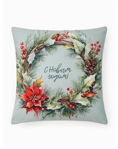 Подушка декоративная новогодняя «. Венок: С Новым годом», 40×40 см, велюр Этель