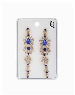 Клипсы для ушей висячие со стразами «Ажур», капли с завитками, цвет бело-синий в золоте Qf