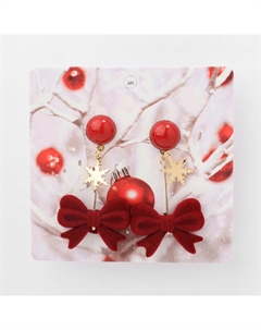 Серьги висячие «Новогодние» бант, цвет красный в золоте Qf