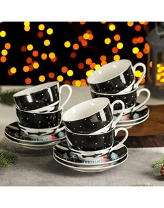 Сервиз фарфоровый чайный «Новый год. Домик», 12 предметов: чашка 280 мл, блюдце d=15 см Magistro