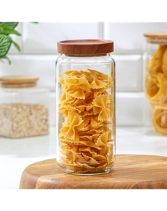Банка стеклянная для хранения сыпучих продуктов Village, 900 мл, 9×19 см, с деревянной крышкой Magistro