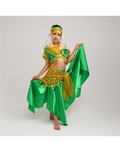 Карнавальный костюм восточный «Азиза в юбке», зелёно-жёлтый, блузка, юбка, косынка, повязка, размер 40 Страна карнавалия