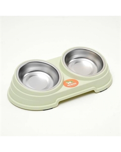 Миска металлическая двойная наклонная на пластиковом основании, 28.5×15×7 см, зелёная Пижон