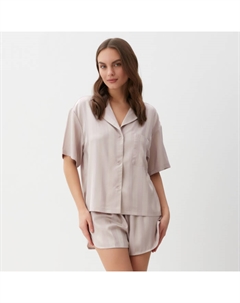 Пижама женская (рубашка, шорты) SILK «Полоска», размер 48-50, бежевая Kaftan