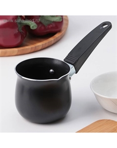 Турка «Услада», 450 мл, 9×8 см, пластиковая ручка, антипригарное покрытие, цвет чёрный Доляна