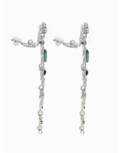 Клипсы для ушей висячие со стразами «Ажур», капли с завитками, цвет бело-изумрудный в серебре Qf