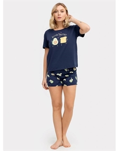 Комплект женский (джемпер, шорты) в темно-синем цвете с авокадо Mark formelle