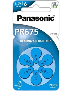 Комплект батареек Panasonic Zinc-Air PR675 BL6 (PR-675(44)/6LB)