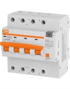 Дифференциальный автомат TDM АД14 4P C63 30мА 4.5кА тип АС 5 мод / SQ0204-0145 Tdm