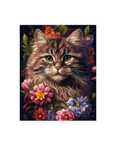 Картина по номерам Lori Кот в цветах / Рх-158