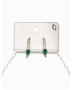 Набор 2 предмета: серьги, колье «Листопад» утончённый ромб, цвет бело-изумрудный в серебре, 32 см Qf