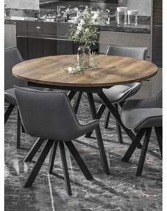 Стол "ЛОКИ" раздвижной, D-1200/1580, дуб галифакс табак, черный матовый Столбург