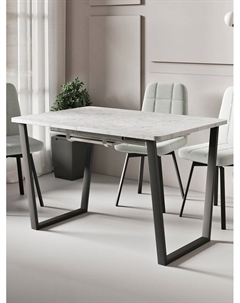 Стол раздвижной «НОРМАНД 02», d=1200(1700)×800 мм, цвет мрамор белый/чёрный матовый Столбург