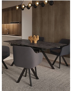 Стол раздвижной «РЕРУМ», d=1400(1980)×900 мм, цвет керамогранит камень чёрный/чёрный матовый Столбург