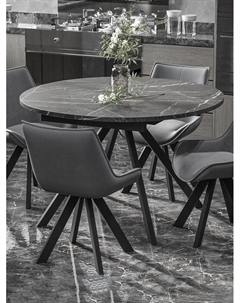 Стол "ЛОКИ" раздвижной, D-1200/1580, камень черный, черный матовый Столбург