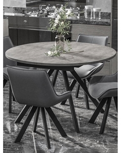 Стол "ЛОКИ" раздвижной, D-1200/1580, бетон чикаго светлый, черный матовый Столбург