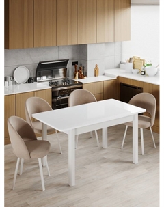 Стол раздвижной «АЙСБЕРГ 02 СТ», d=1200(1520)×800 мм, стекло экстра, деревянный комплект ножек, цвет белый Столбург