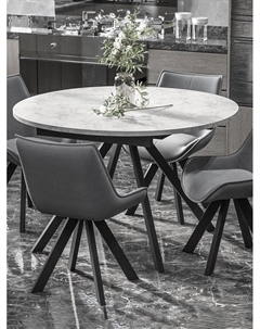 Стол "ЛОКИ" раздвижной, D-1200/1580, мрамор белый, черный матовый Столбург