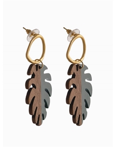 Серьги из дерева «Ваканда» монстера, цвет зелёно-коричневый в золоте Qf