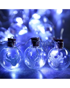 Гирлянда «Нить» 1.6 м с насадками «Шарики с оленем», IP20, серебристая нить, 15 LED, батарейки ААх2 (нет в комплекте), свечение белое Luazon lighting