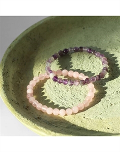 Набор браслетов «Кварц розовый и Аметист», 2 шт. шар №6 Qf