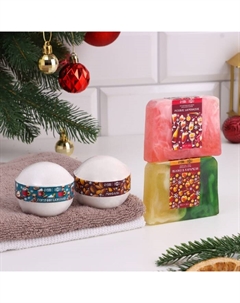 Набор 2 бомбочки «Миндаль, Горячий шоколад« и 2 мыла »Розовое шампанское, Яблоко в карамели» Добропаровъ