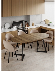 Стол "ОЛСЕН" раздвижной, D-1500/1950×1050, дуб галифакс табак, черный матовый Столбург