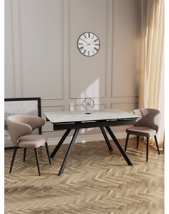 Стол раздвижной «РЕРУМ», d=1400(1980)×900 мм, цвет керамогранит серый мрамор/чёрный матовый Столбург