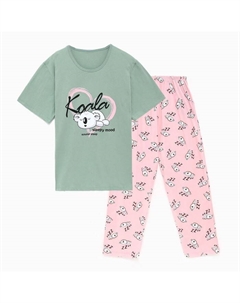 Комплект женский домашний (футболка/брюки) «Koala», цвет зелёный/розовый, размер 60 Lider