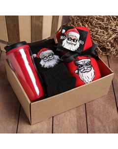 Новогодний подарочный набор «Ho-ho» плед, носки, перчатки, термостакан Этель
