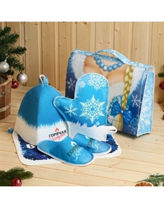 Набор для бани с принтом «Горячая штучка», 5 предметов, портфель, шапка, рукавица, тапочки, коврик, «» Банная забава