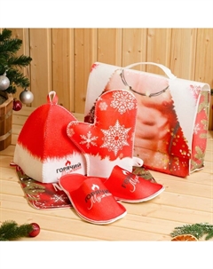 Набор для бани с принтом «Горячий мужчина», 5 предметов, портфель, шапка, рукавица, тапочки, коврик, «» Банная забава