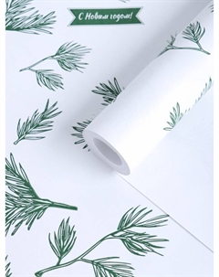 Бумага упаковочная новогодняя крафт, «Еловые веточки», на белом 75 г/м² 0.72×10 м Upak land