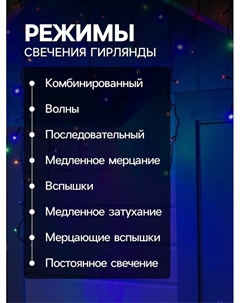 Гирлянда «Бахрома» 4 × 0.6 м, IP44, тёмная нить, 180 LED, свечение мульти, 8 режимов, 220 В Luazon lighting